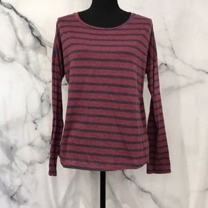 Dark blue and deep red long sleeved striped top